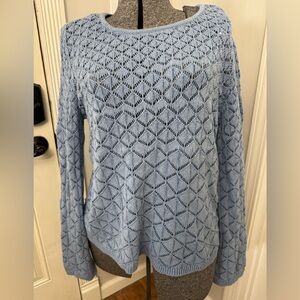 Women's Long Sleeve Chambray Blue Crochet Sweater Large